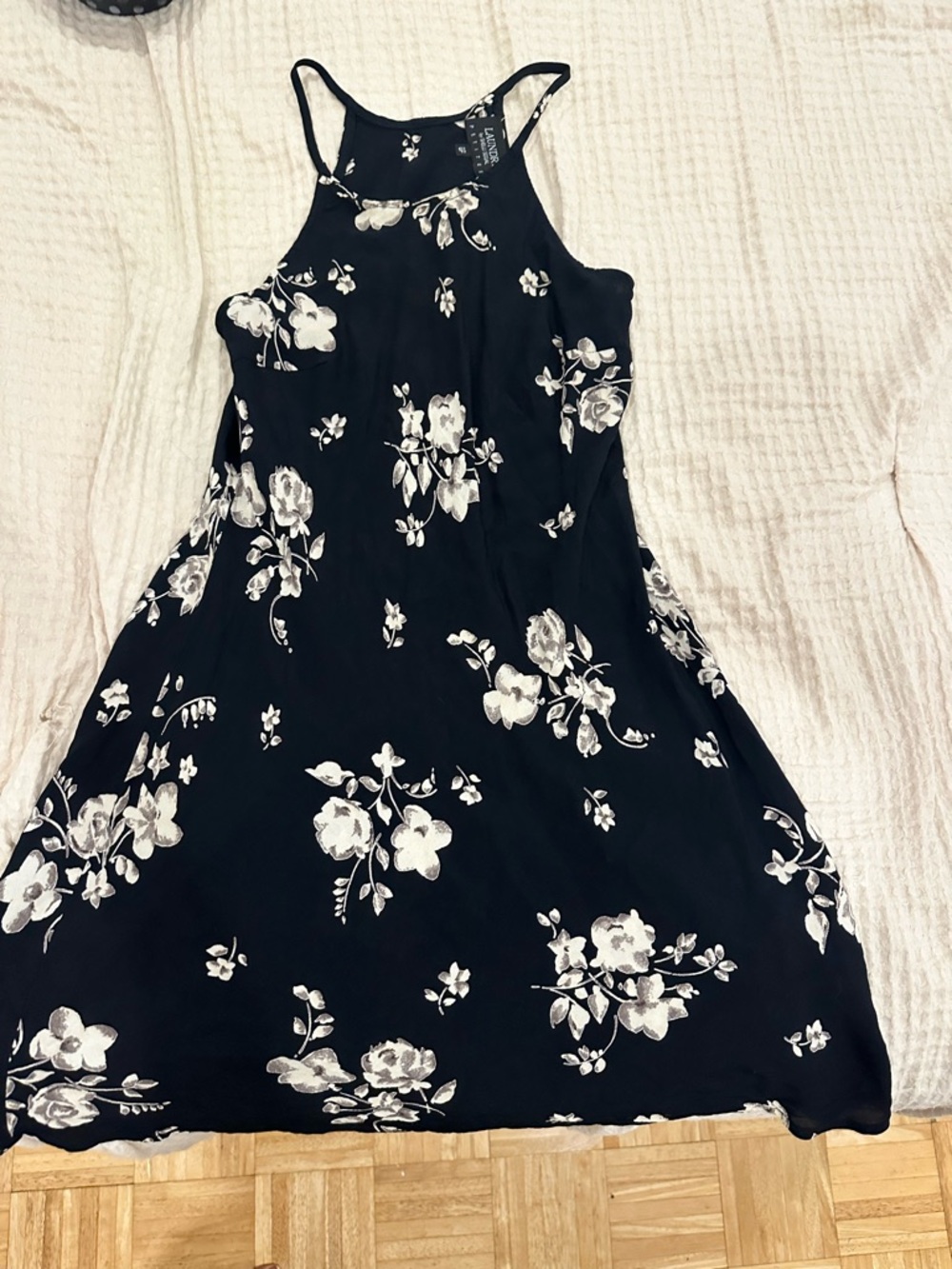 Laundry by Shelli Segal Black Floral A-Line Dress Sleeveless Flowy Mini Dress